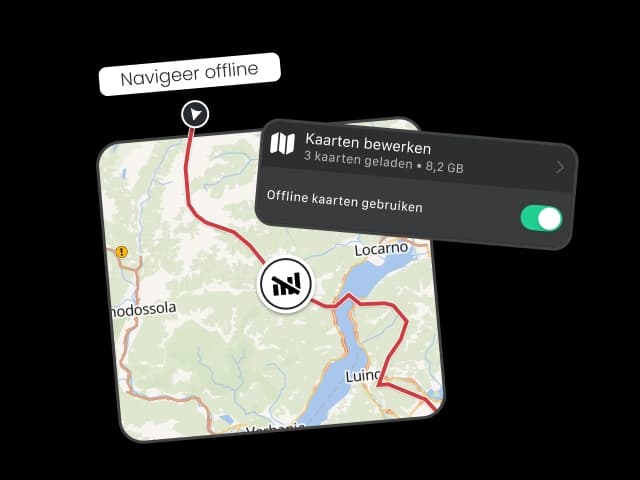 Digitale Karte der Motorradnavigation mit roter Route bei Locarno – lade Offline-Karten herunter, um kurvige Straßen und malerische Landschaften jederzeit ohne Internet zu genießen.
