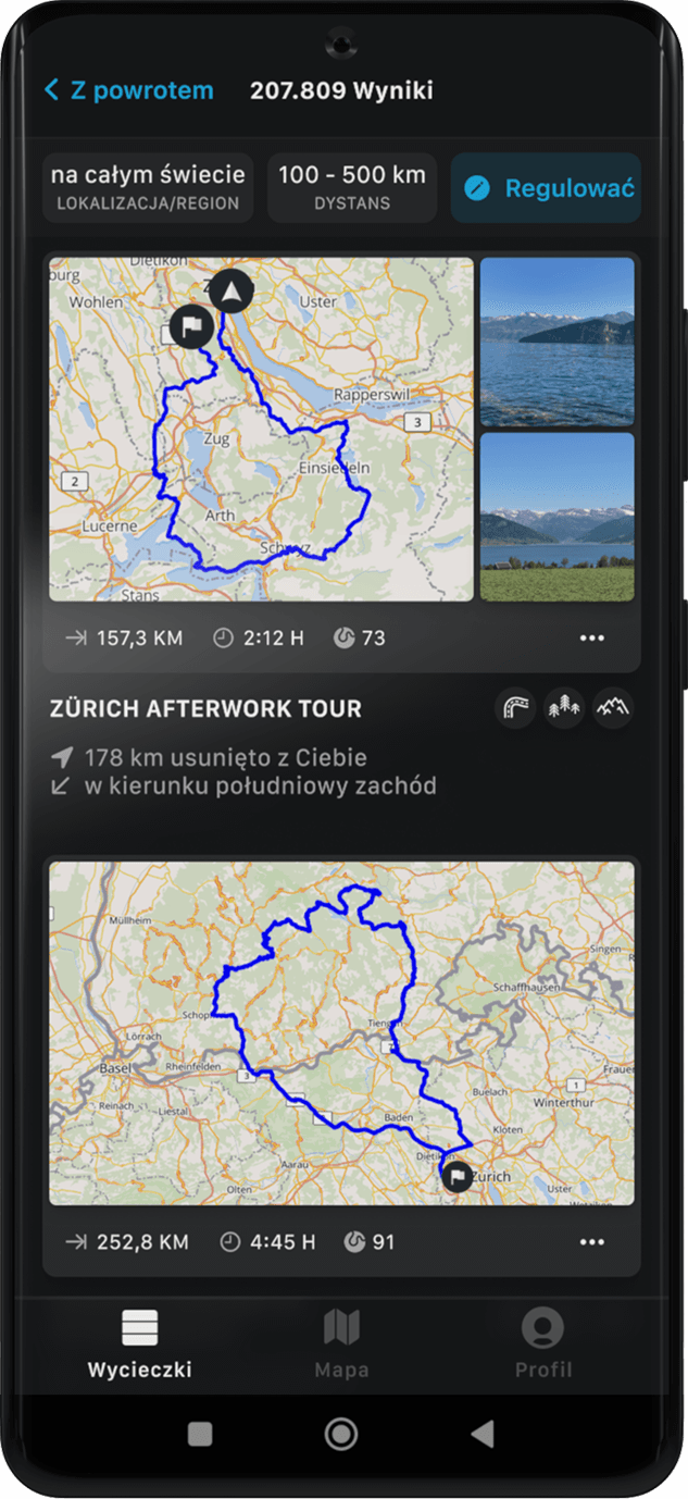 inspire android calimoto tour planning and route creation displayed on Android and iOS devices using mockups