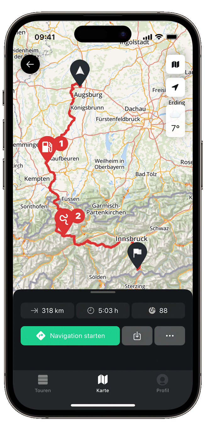 plan ios calimoto tour planning and route creation displayed on Android and iOS devices using mockups