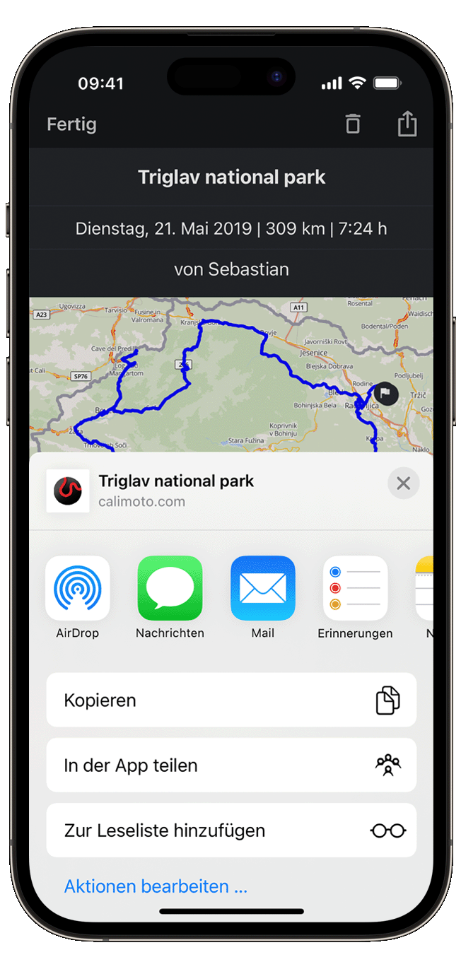share ios calimoto tour planning and route creation displayed on Android and iOS devices using mockups