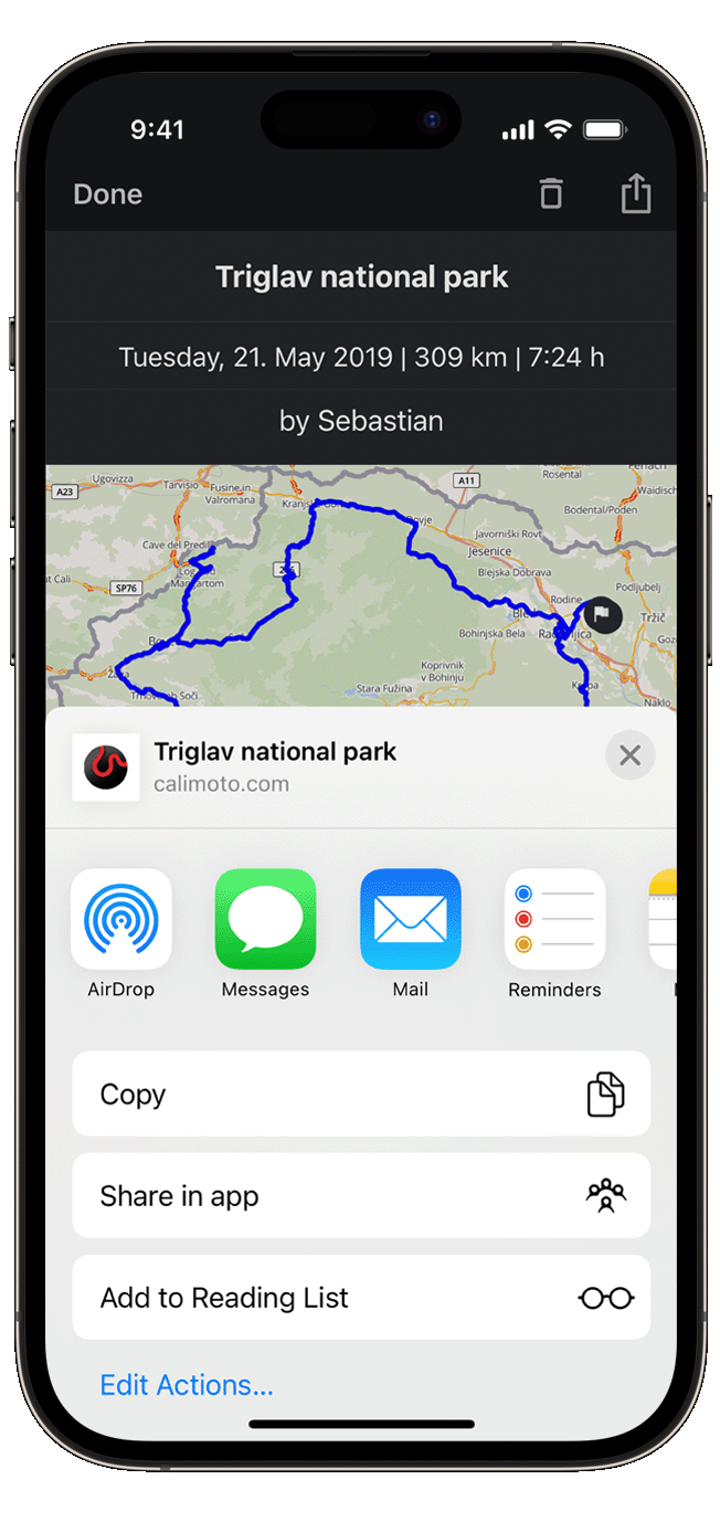 share ios calimoto tour planning and route creation displayed on Android and iOS devices using mockups