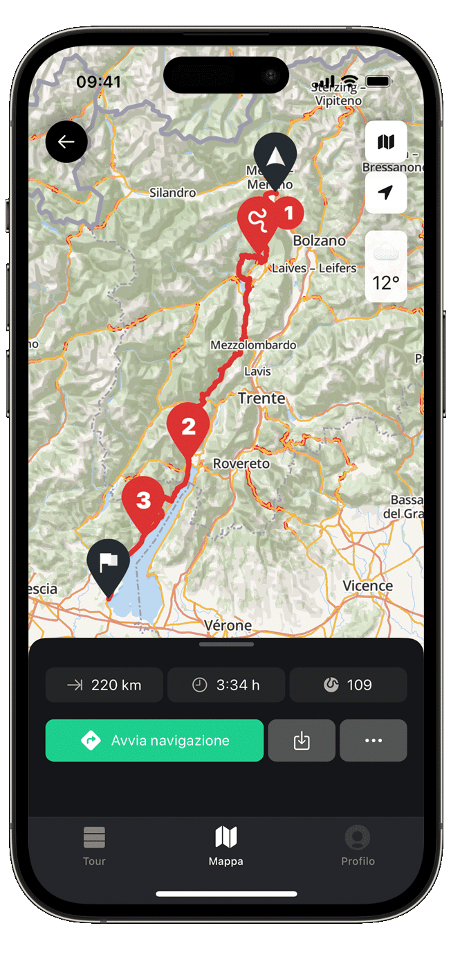 plan ios calimoto tour planning and route creation displayed on Android and iOS devices using mockups