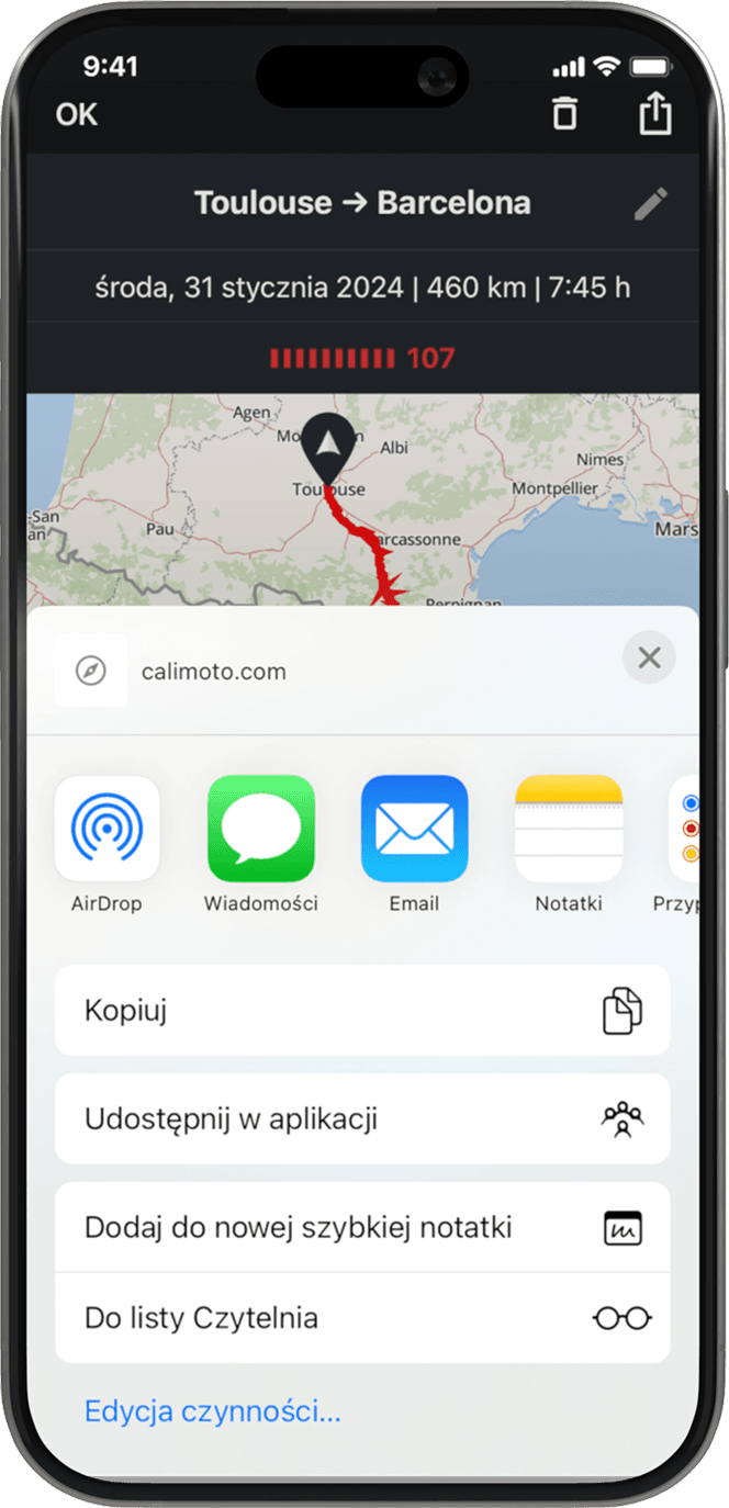share ios calimoto tour planning and route creation displayed on Android and iOS devices using mockups