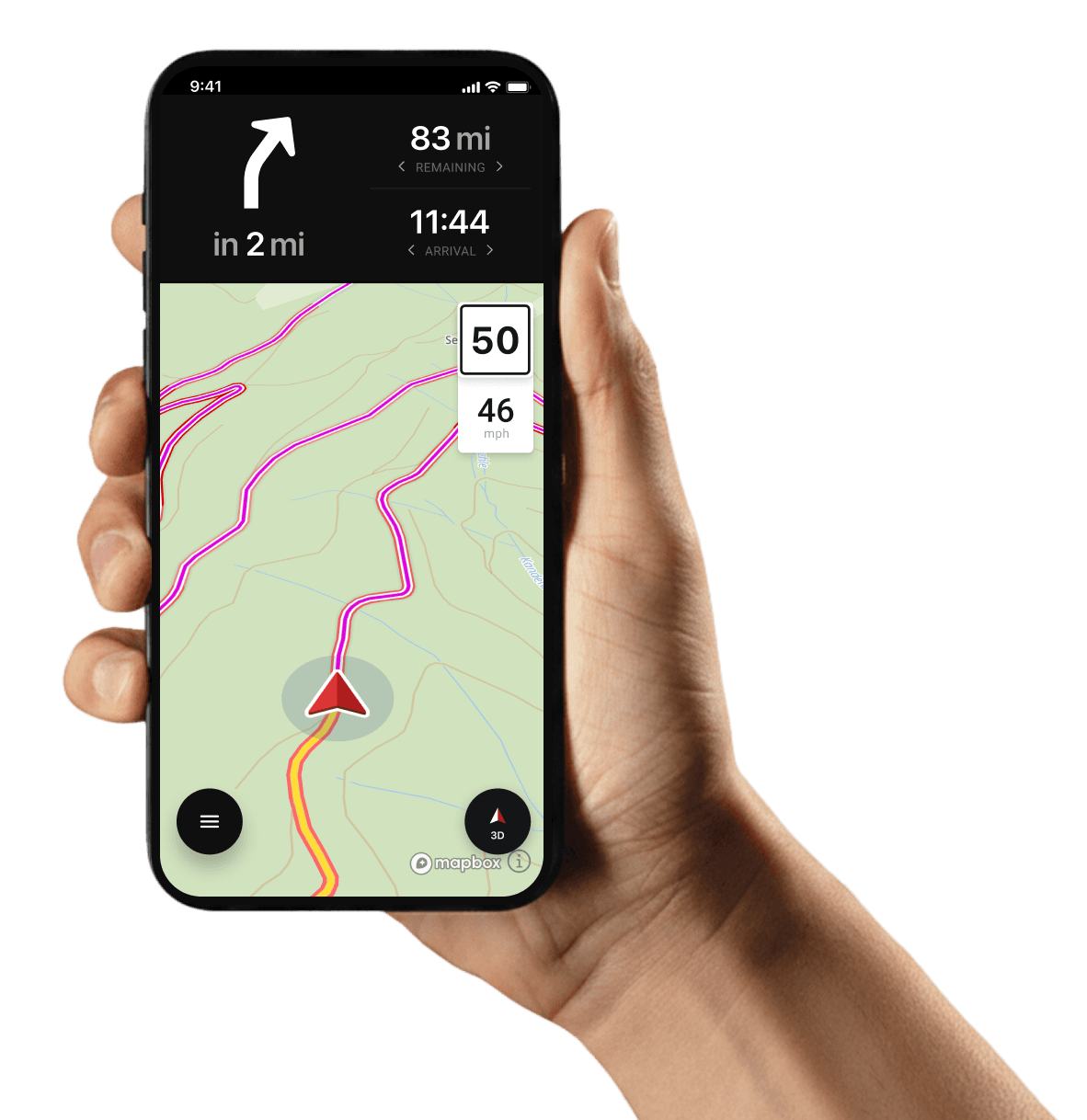 An iPhone displaying the calimoto app.