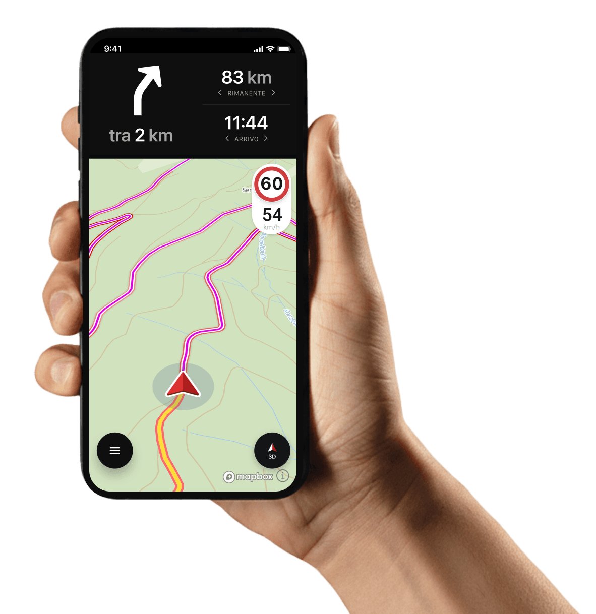 Si vede un iPhone con l’app calimoto aperta.